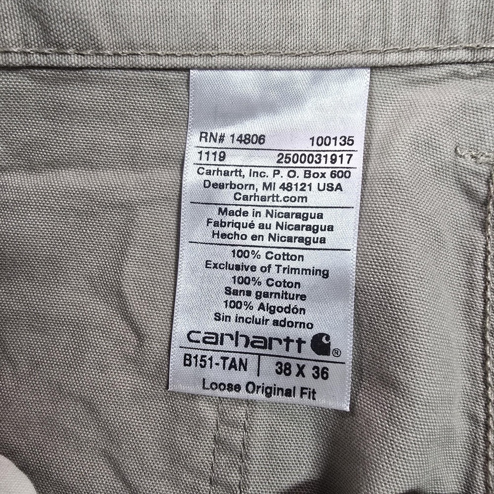 Carhartt Pants Mens 38x36 Beige Loose Original Fit Canvas Work Carpenter B151 - Picture 4 of 12